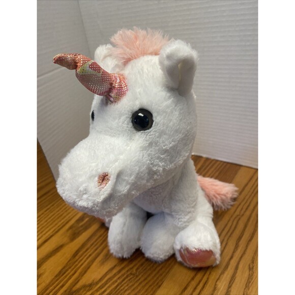 Goffa Unicorn Plush Soft Stuffed Animal White Fur with pink Sparkle Horn Preown - Picture 3 of 8